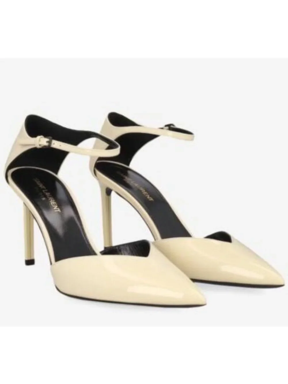 Saint Laurent Patent Anja 85 Ankle Strap Pointed Pumps 37 Coquille - Picture 1 of 8